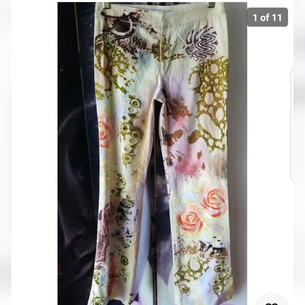 La Cite Paris Flare Jeans Pants Multicolor All Over Abstract Print Size 8 Floral